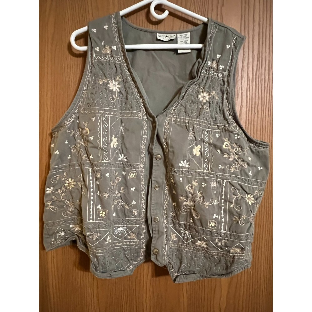 Womens Vest Olive Green with embroidery White Stag 22W